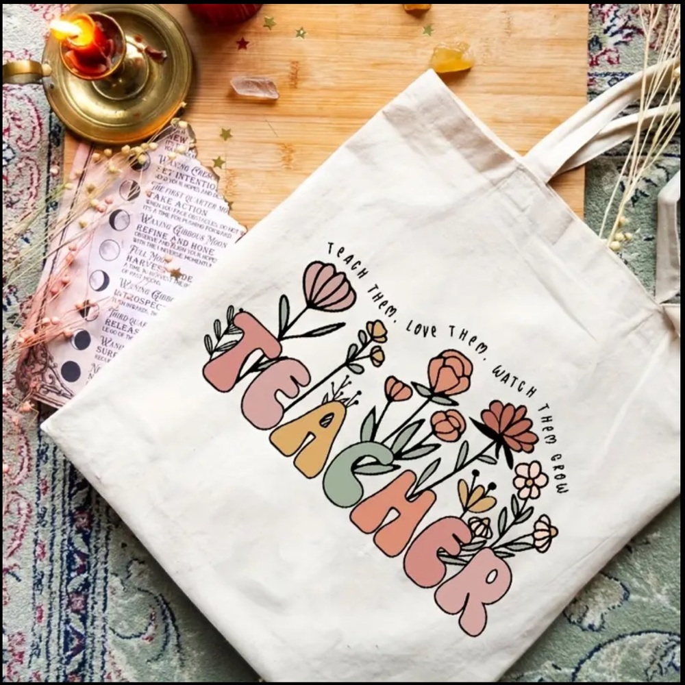 NEW Teach Them, Love Them, Watch Them Grow Teacher Pattern Tote Bag